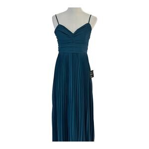 Lulus Sensational Charmer Teal Blue Pleated Sleeveless Maxi Dress Wedding Size M